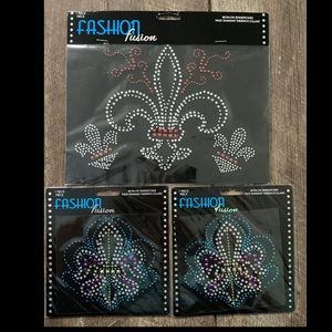 3 Fleur De Lis Iron On Rhinestones NIP